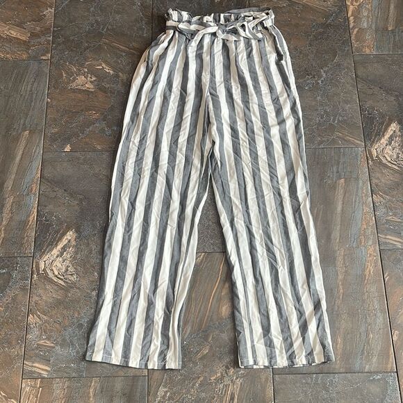 American Eagle Wide Leg Pants Paper Bag Waist Striped with Pockets Size Small - Picture 4 of 15